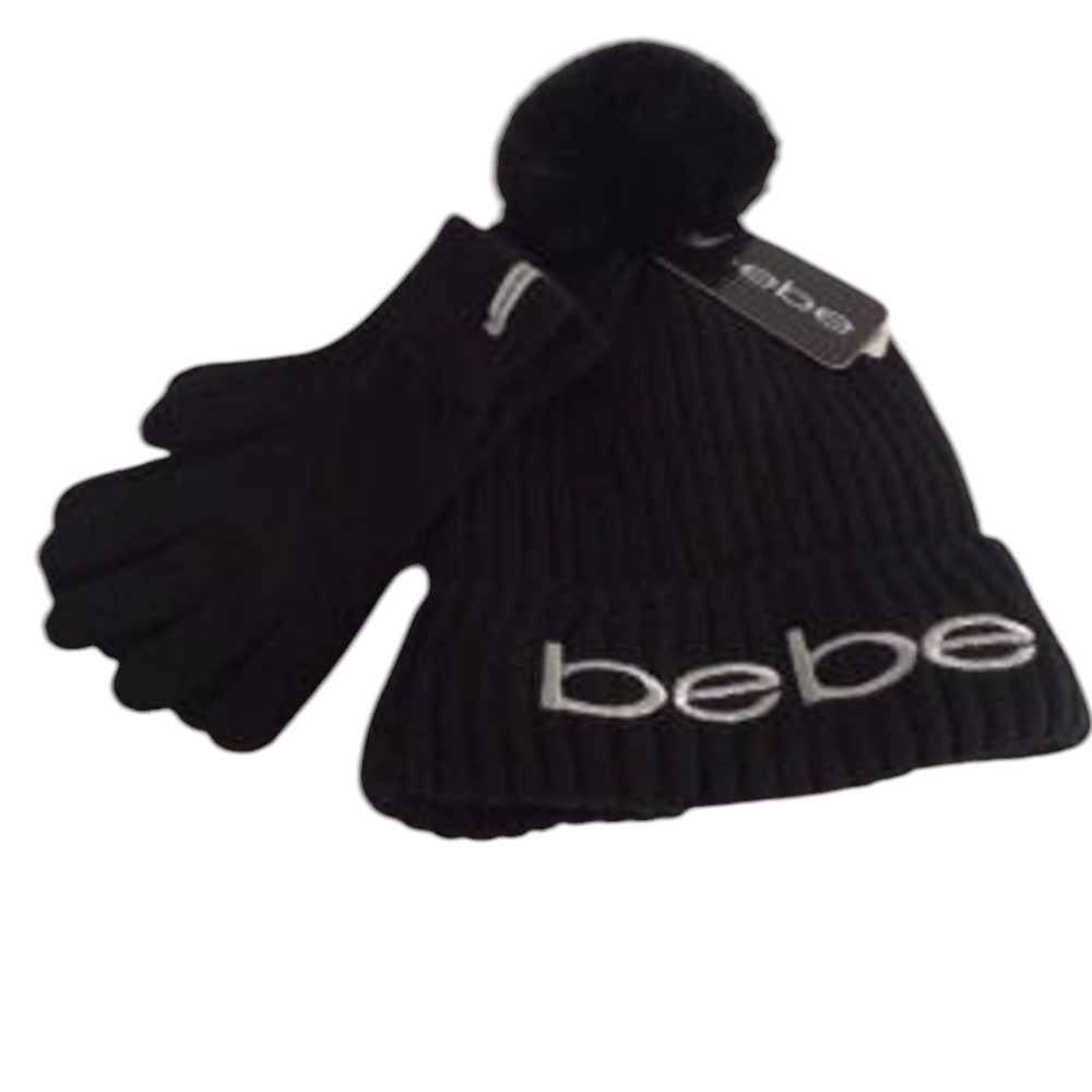 💕NWT bebe black & silver hat and glove set💕OSFM